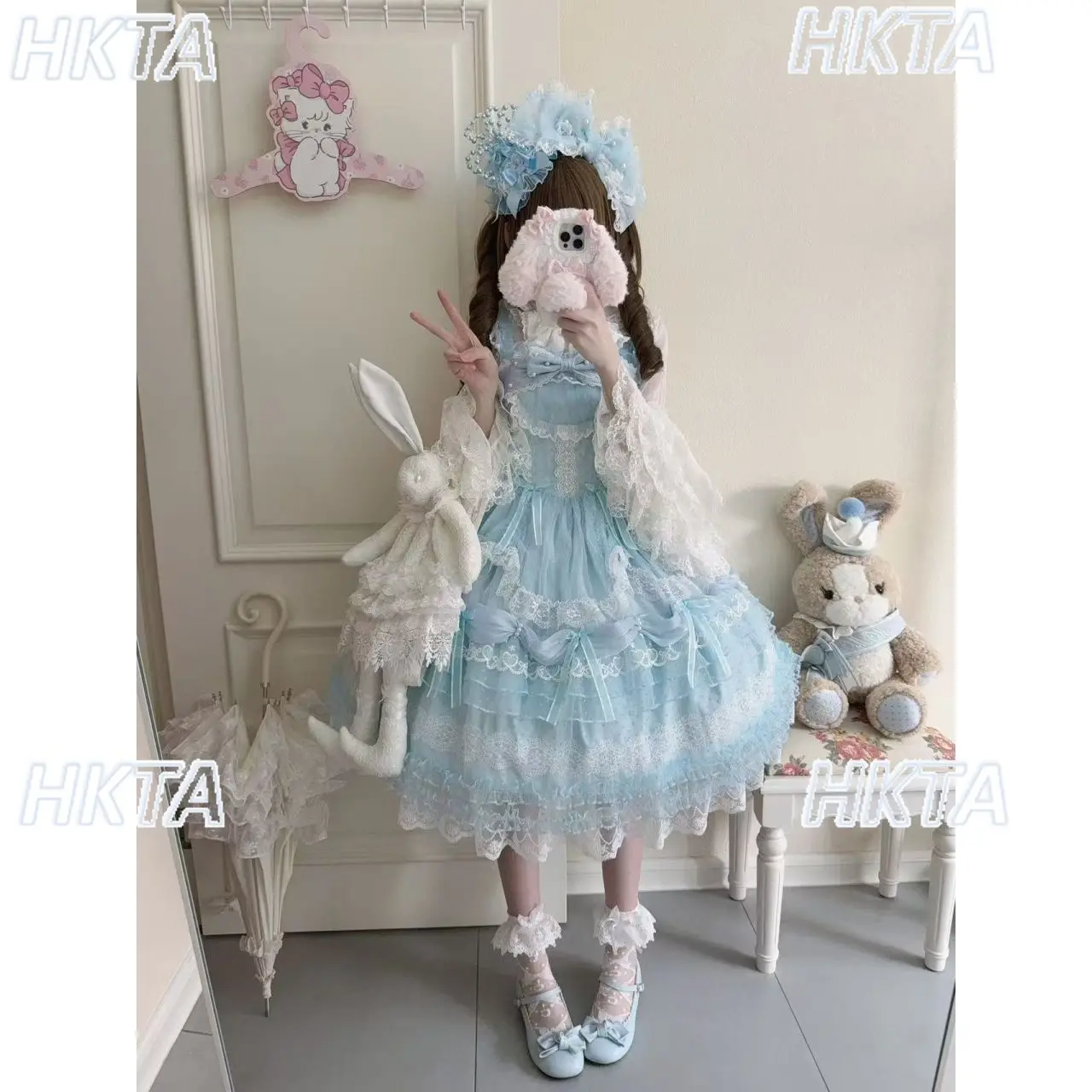 日本製大量生産ロリータサスペンダードレス JSK スイートハイウエストレースステッチボウ誕生日プリンセスロリータロドレス女性用