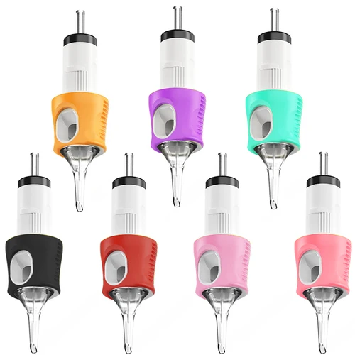 Agujas de cartucho de tatuaje desechables de 20 piezas, aguja de tatuaje de seguridad esterilizada con revestimiento redondo profesional para máquinas de tatuaje de maquillaje permanente