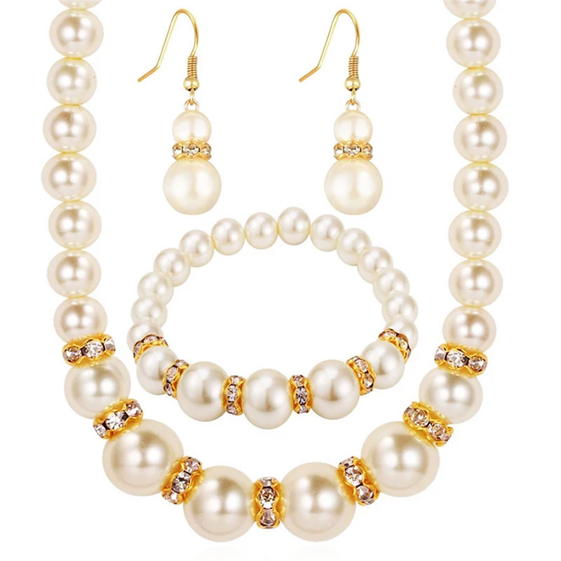 Ensemble élégant, collier de perles simulées, boucles d'oreilles, Bracelet, bijoux de mariée, cadeau pour femmes, offre spéciale