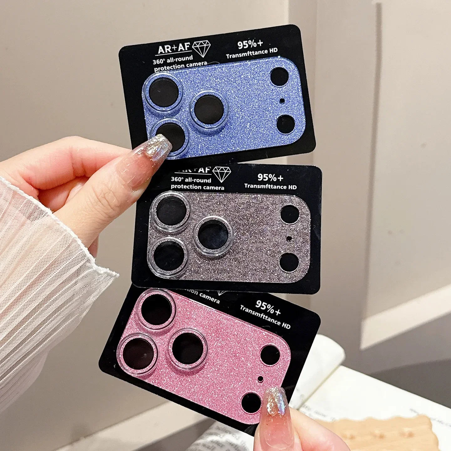 クリスタルレーザーレインボーオーロラレンズガラス9Hフィルムアーマー iPhone 17 16 15 Pro Max Plus用 HD高画質ガラスレンズプロテクターキャップ