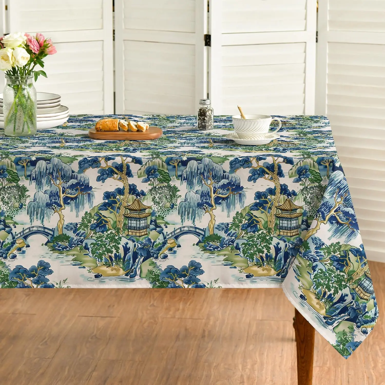 Chinoiserie Style Mountain Landscape Rectangle Tablecloth Table Decor Farmhouse Kitchen Dining Table Cloth Party Decorations