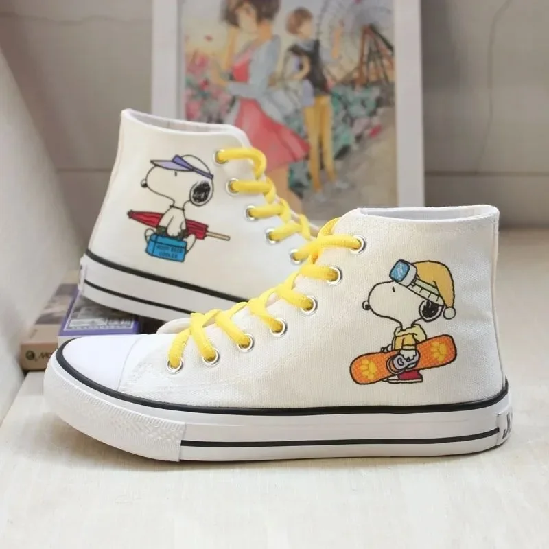 Snoopy kawaii anime canvas shoes cartoon men and women summer high-top sneakers graffiti versatile couple shoes birthday gift