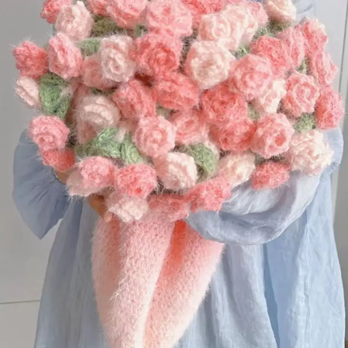 Long Velvet Cotton Bouquet Blanket Materials Gradient Color Seven-star Blanket Handmade DIY Weaving Rose Flower Blanket Full Set