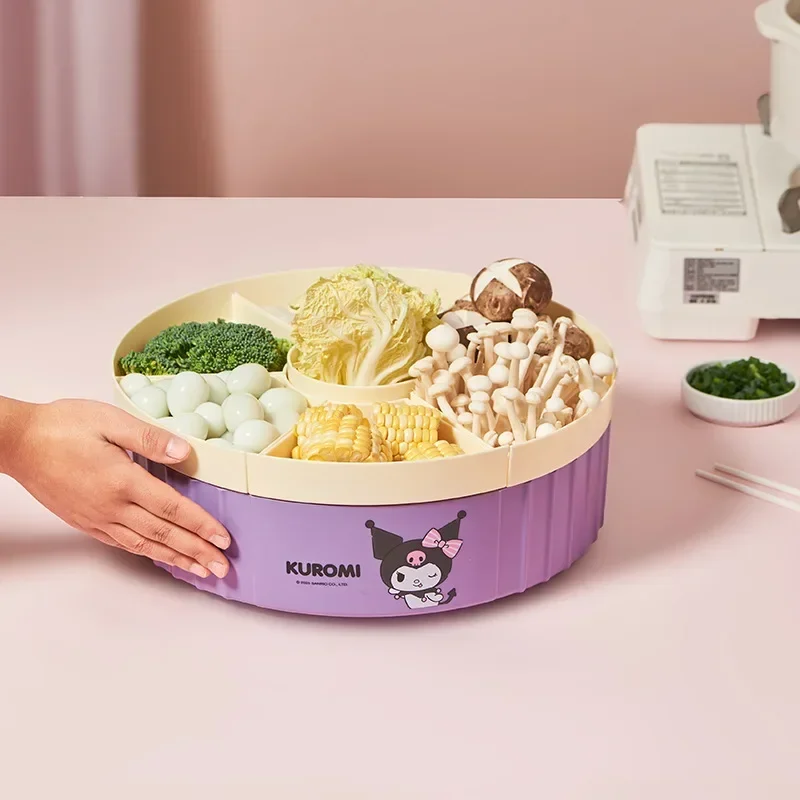 

Sanrio Kawaii Hello Kitty вращающийся горячий горшок боковая тарелка Kuromi Cinnamoroll аниме мультфильм бытовой отсек лоток для хранения еды