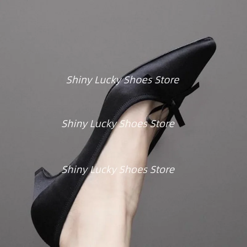 

Butterfly-knot Shoes for Ladies Pointed Toes Kitten Heels Shallow Female Pumps Sold Womens Bow-tied Zapatos Mujer Silk Chassure