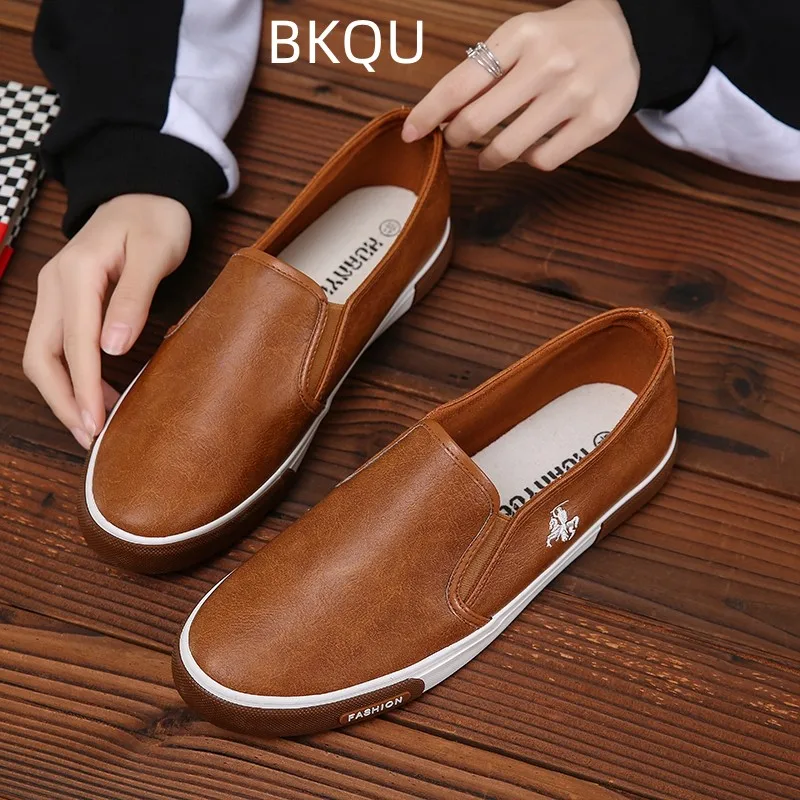 Men Leather Shoes Flat Heel Low Top Slip-on Breathable Fashion Business Trendy All-match Comfortable Spring and Autumn Main Push