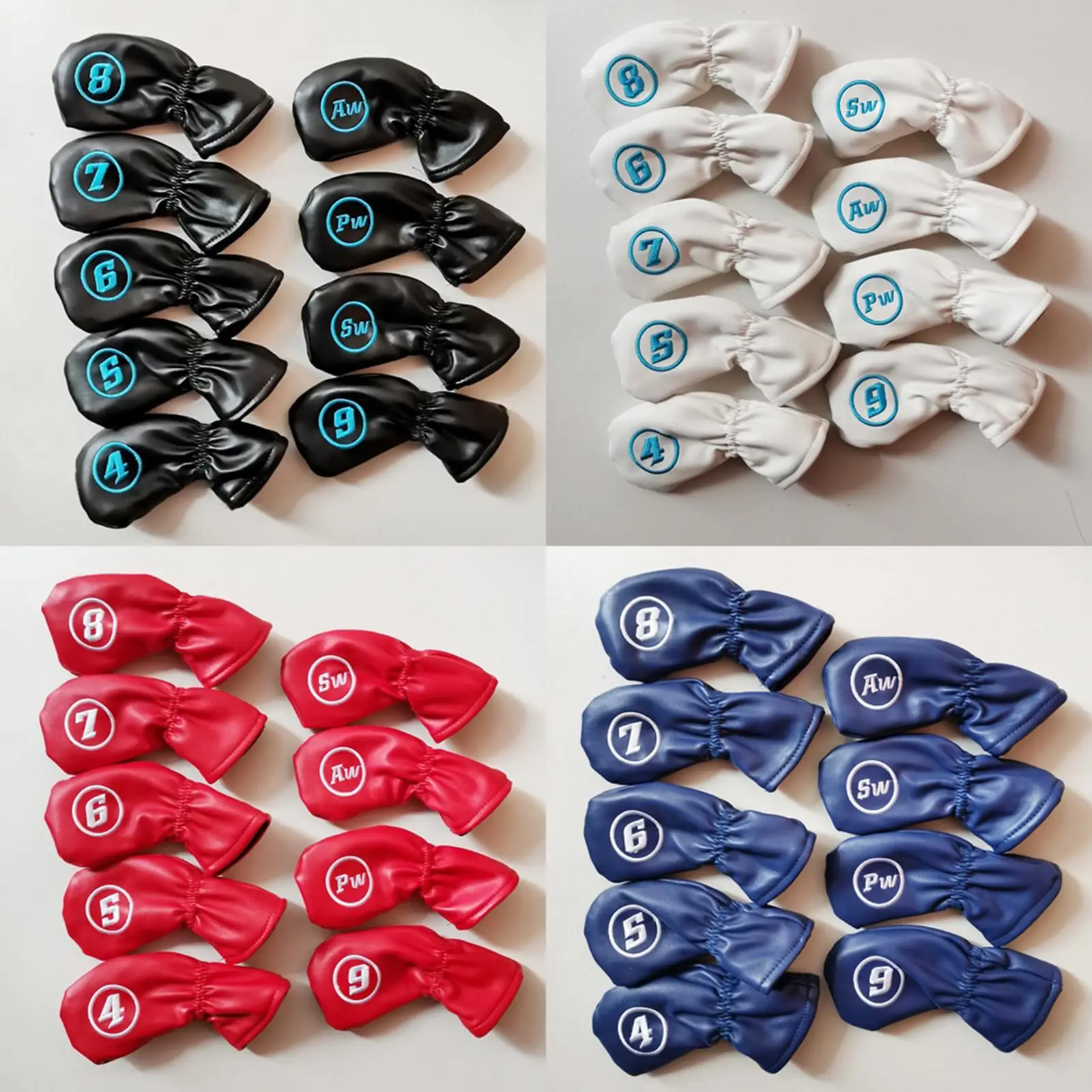 9 Pcs/Set Golf Headcovers For Iron Set Clubs Blue Red White Black Color Waterproof PU Golf Iron Cover Heads Protector