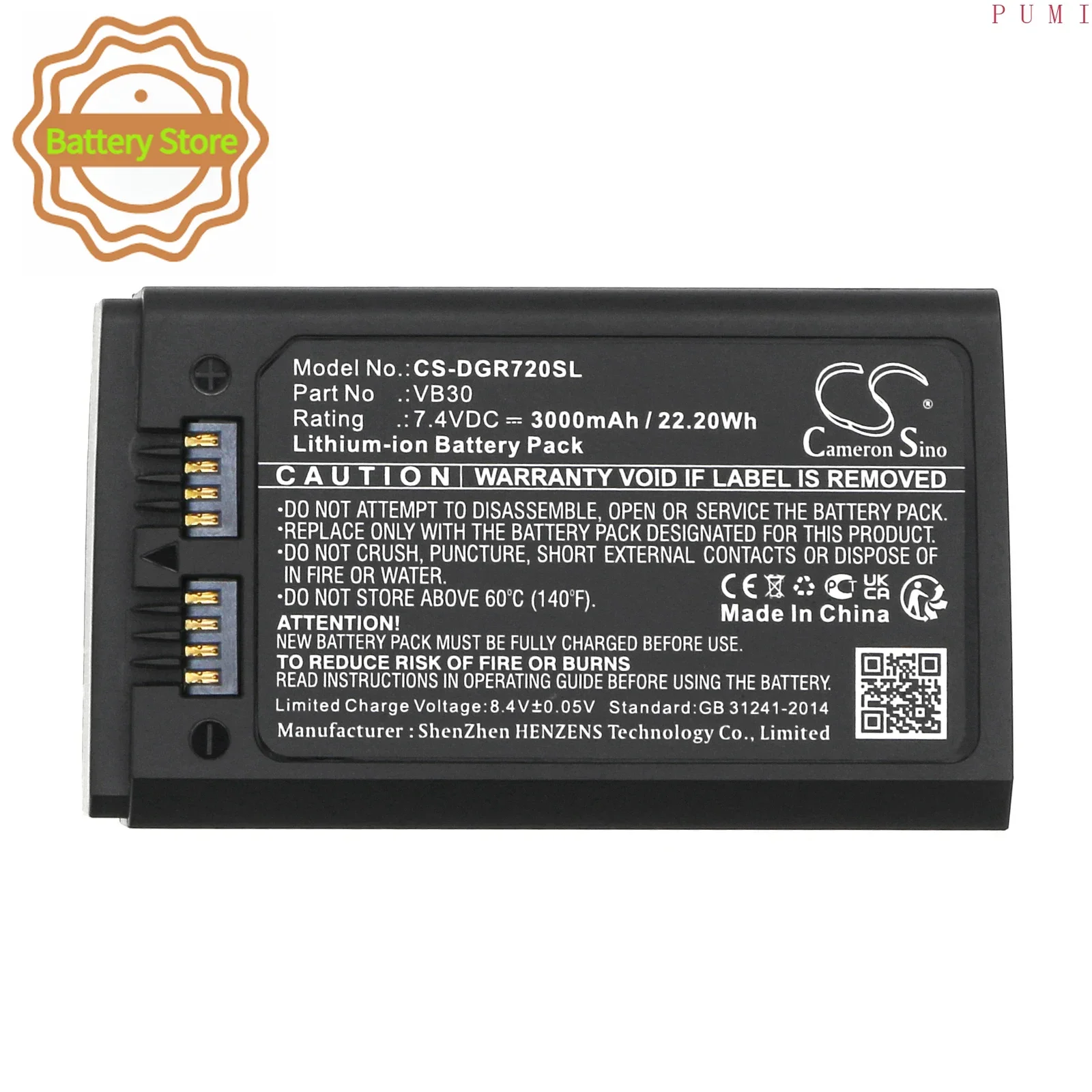 CS Replacement Battery for GODOX V1 Pro,V850 Ⅲ,V860 Ⅲ,MF-R76,Ring 72,AD100 Pro PN:VB30 3000mAh / 22.2Wh