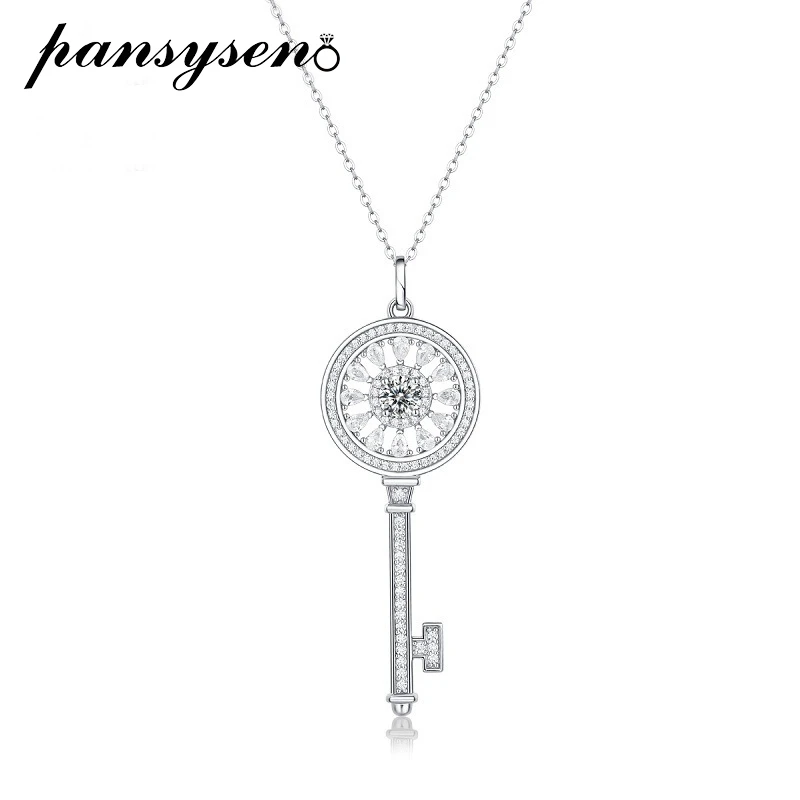 

PANSYSEN Classic Key Shape 100% 925 Sterling Silver 0.5ct Real Moissanite Necklace Girls Wedding Engagement Party Gift Wholesale