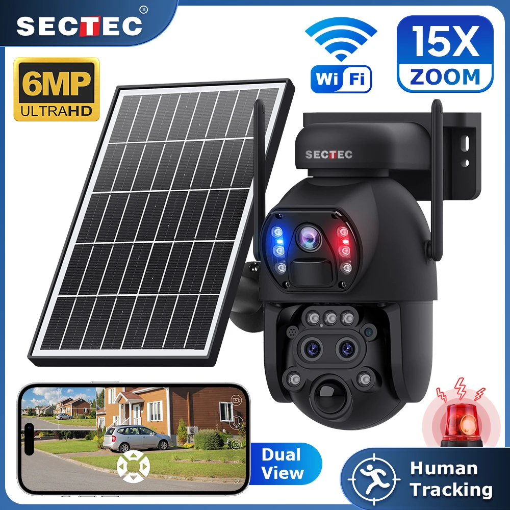 UBOX PIR ثلاثة عدسة كاميرا متحركة HD 6MP في الهواء الطلق IP الأمن CCTV بانورامية صغيرة الحجم البطارية الشمسية WIFI كاميرا شبكة مراقبة تعمل بالطاقة الشمسية #3