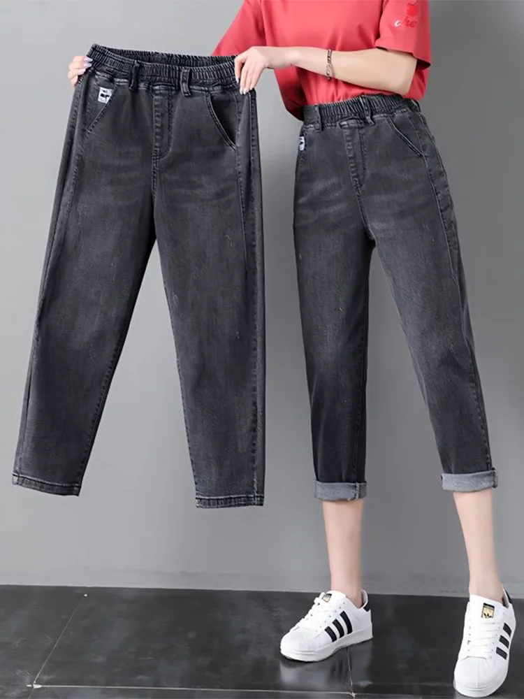 Women's Loose Fit High Waist Skinny Jeans Spring Summer New Style Dad Harlan Pants Thin Model Eighteen Pure Color