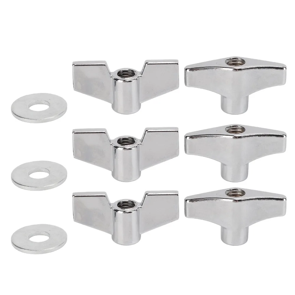 6PCS Professional Metal Drum Set Wing Nuts Silver Percussion Instrument Parts Cymbal Mount Screws Drum Set Accessories