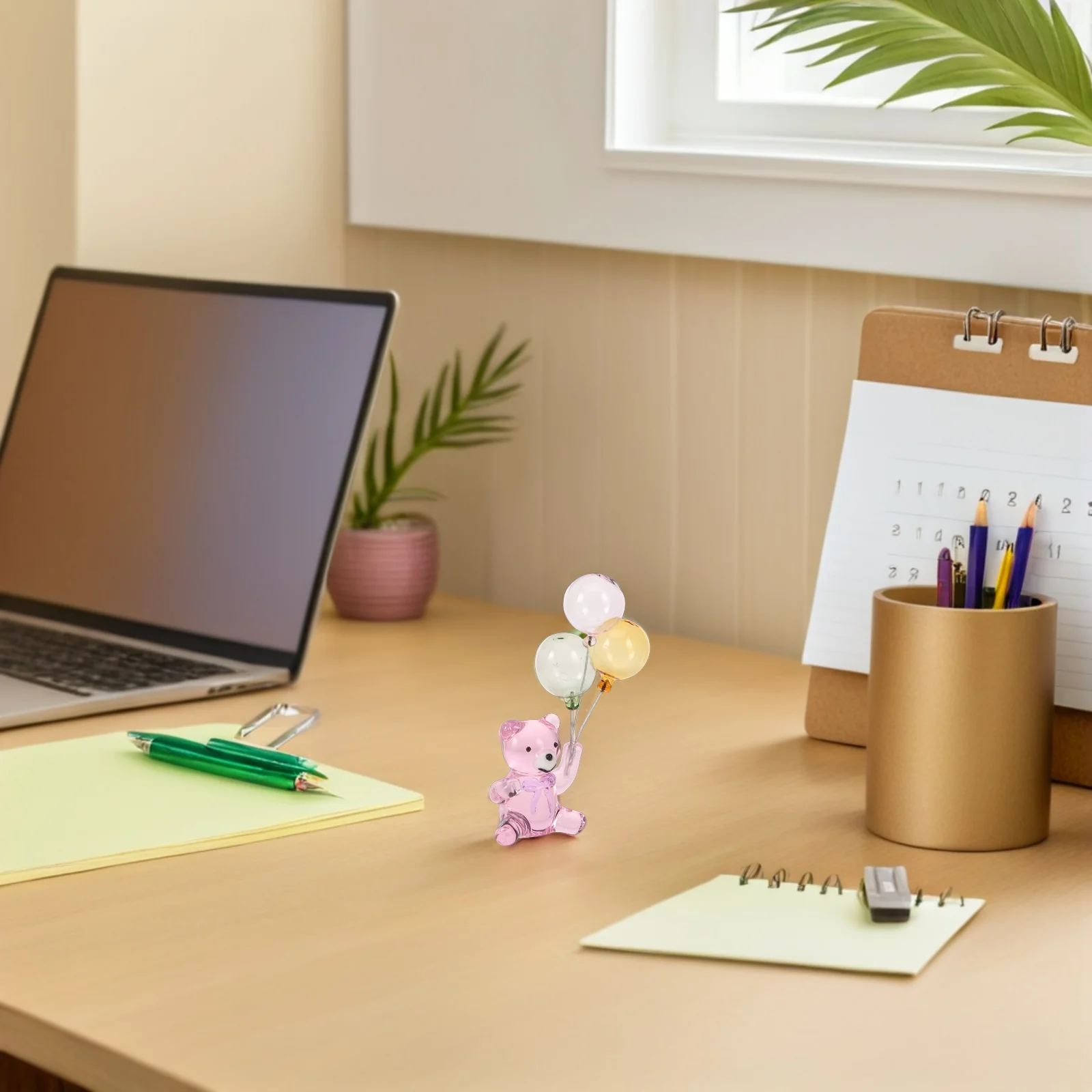 

Mini Cute Crystal Bear Holding Balloon Statue Ornament Art Animal Figures Decor for Desktop Bookshelf Car Dashboard