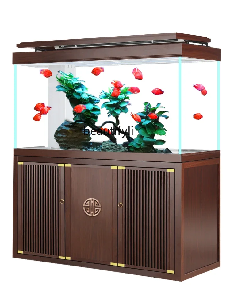 New Chinese fish tank ultra-white glass office floor-to-ceiling bottom filter water-free aquarium