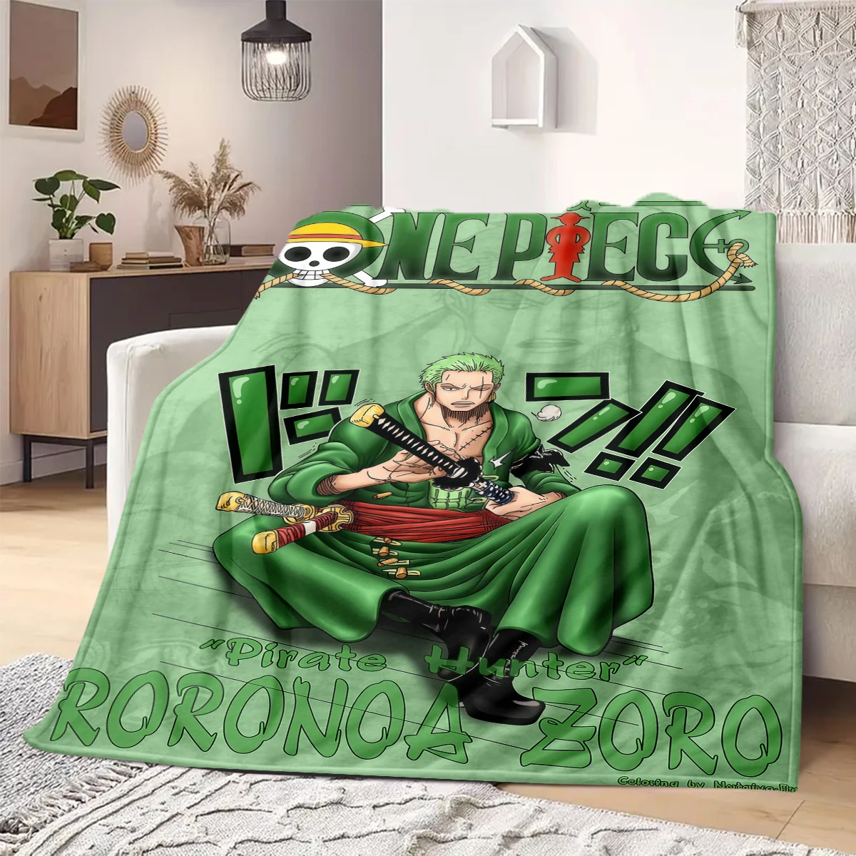 Decke mit Roronoa-Zoro-Aufdruck, warme, bequeme Flanelldecke, geeignet für Schlafzimmer, Sofas, Betten, Stühle, Reisen – QIAO121