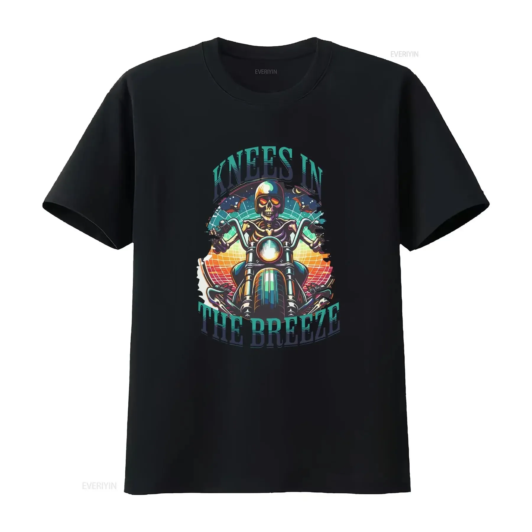 

Knees in the Breeze Skeleton Motorcycle T Shirt Biker vintage Washed fashion Stretched streetwear Comfortable homme