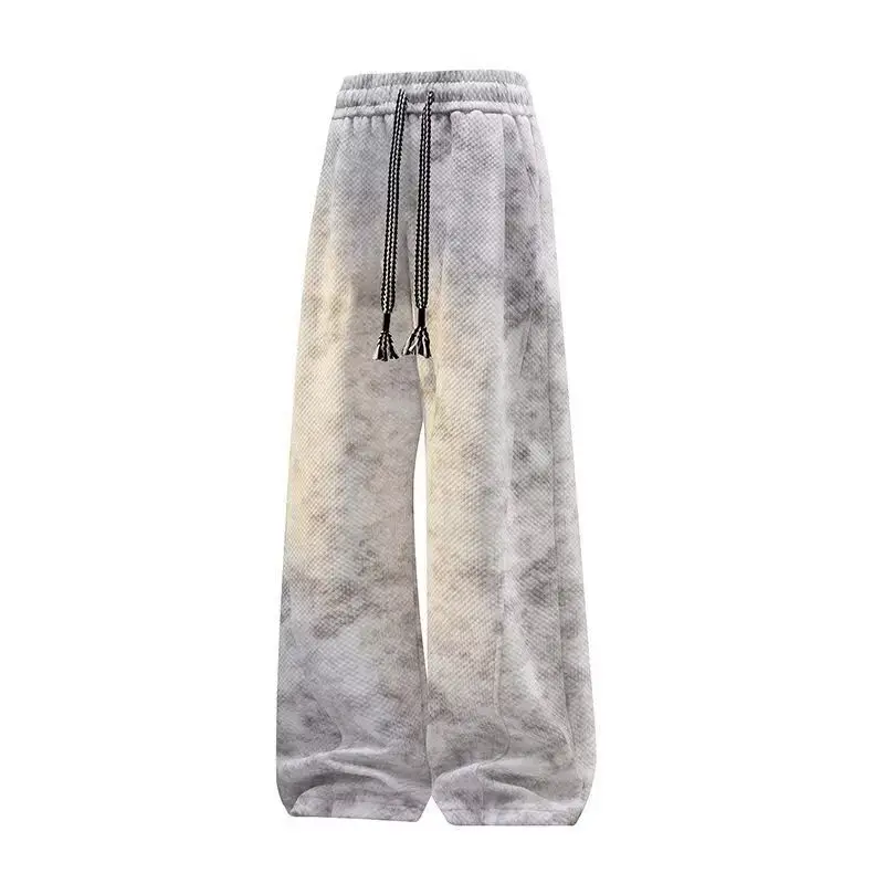 Loose Straight Leg Men’s Pants Winter Thick Fleece Lined Tie Dye Casual Design All Season Sports Daily Wear Large Size Trouser