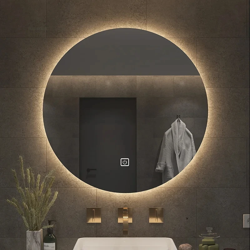 Home Bathroom Mirror LED Round Smart Bath Mirrors Toilet Vanity Makeup Mirror with Light Anti-fog Touch Sensor Luminous Mirrors