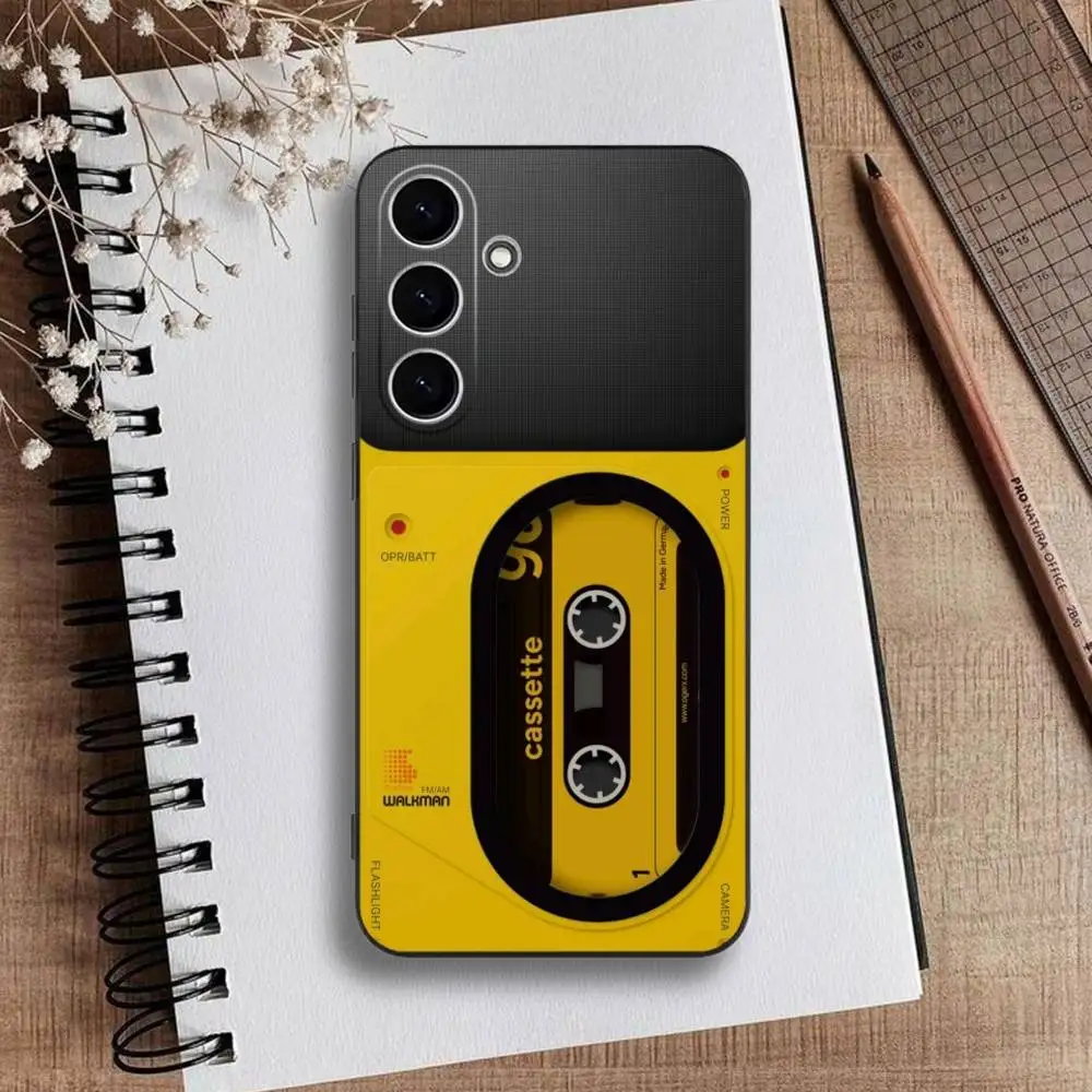 Magnetische Radio Tape Cassette Telefoon Case Voor Samsung Galaxy A73,A72,A71,A70,A53,A52,A51, zachte Zwarte Shell