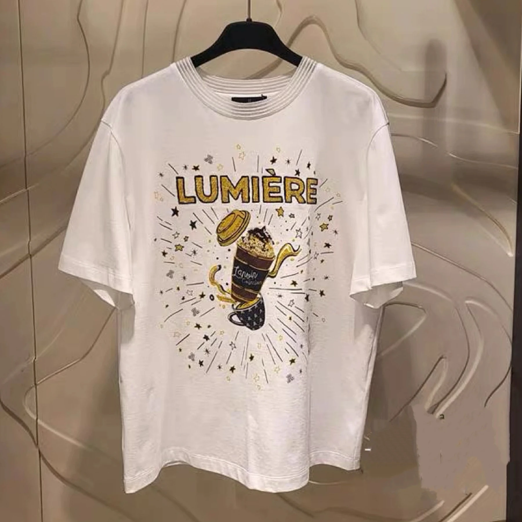 

Корейская круглая футболка Ne Heavy Embellied Coffee Cup с узором, свободная футболка ort Sve, универсальная мода для поездок на работу, весна 20л.