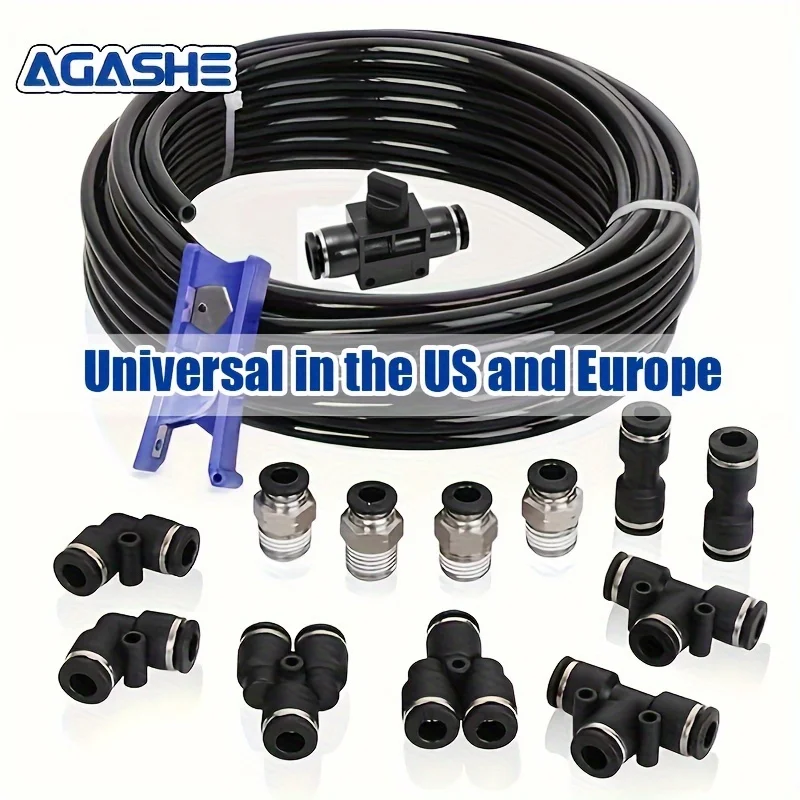 AGASHE 32.8FeetPUQuick Connect Hose Pump Adapter Kit with Flow Control Valve | 4mm（5/32Inch）、6mm（1/4Inch）、8mm（5/16Inch）Outer Dia