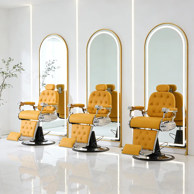 Modern Barbershop Furniture Silver Round Base Reclining Hair Styling Chair Luxury Heavy Duty Beauty Salon Barber Chair for Sale