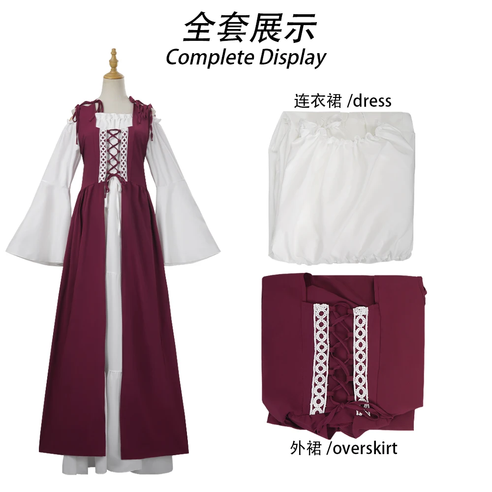 

Wear the romance of medieval cosplay, the red and white long dress hiding a pastoral poem, attending a medieval rendezvous.