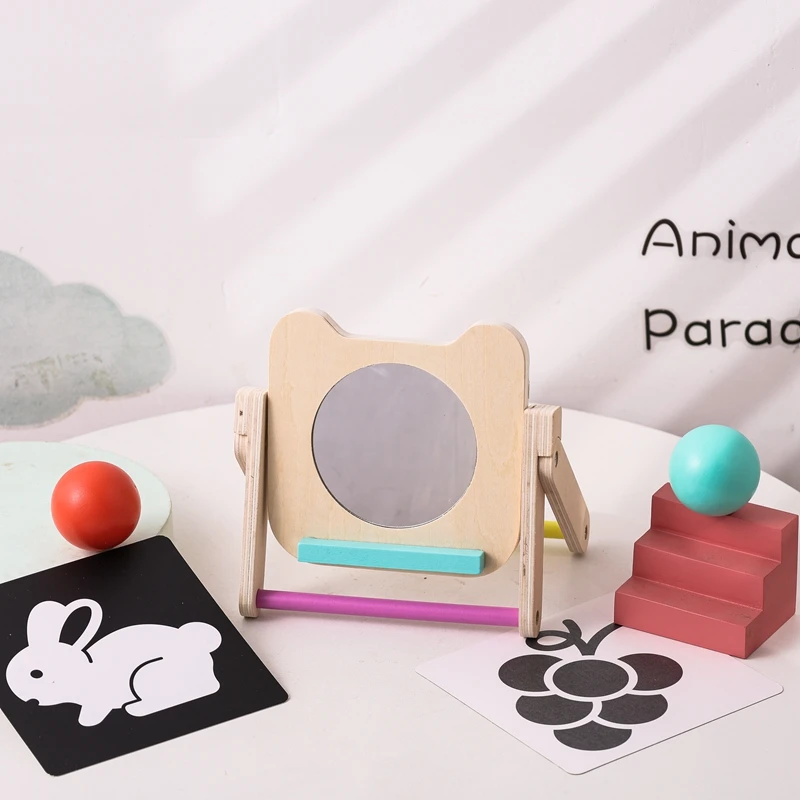 Montessori Mirror Puzzle Busy Board Wooden Toys Kid Black White Vision Trigger Card Activity Early Educational Sensory Toy Gifts
