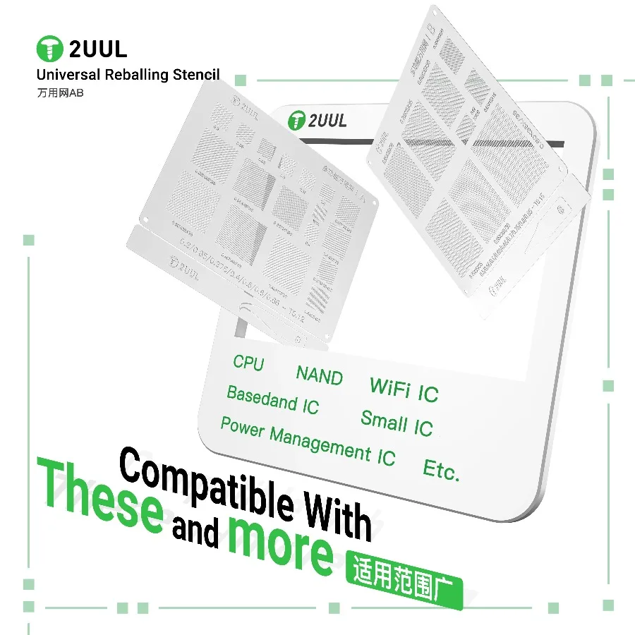 2UUL BG02 Universal Reballing Stencils 2Pcs/Pack for BGA Chip Repair Two Pack Steel Mesh Phone Motherboard Solder Ball Tool