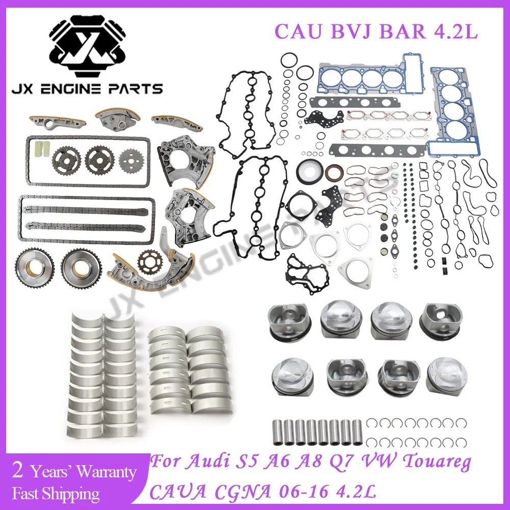 Engine Rebuild Timing Chain Kit Piston Bearing Gasket Set For VW TOUAREG AUDI 4.2 S5 A6 A8 Q7 4.2L V8 06-16 CAUA BVJ BAR CGNA
