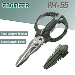 Engineer PH-55 Combination Scissors 4-in-1 Multi-Function Blade Stainless Anti rust Cuts Carpet, Leather, Solid Copper Wire, Ins