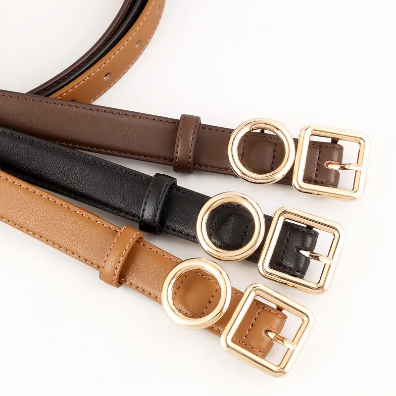 2025 Luxury Design Circular Square Buckle Adjustable Cowskin Waist Belts for Women Plain Real Leather Jeans Belts Ceinture Femme