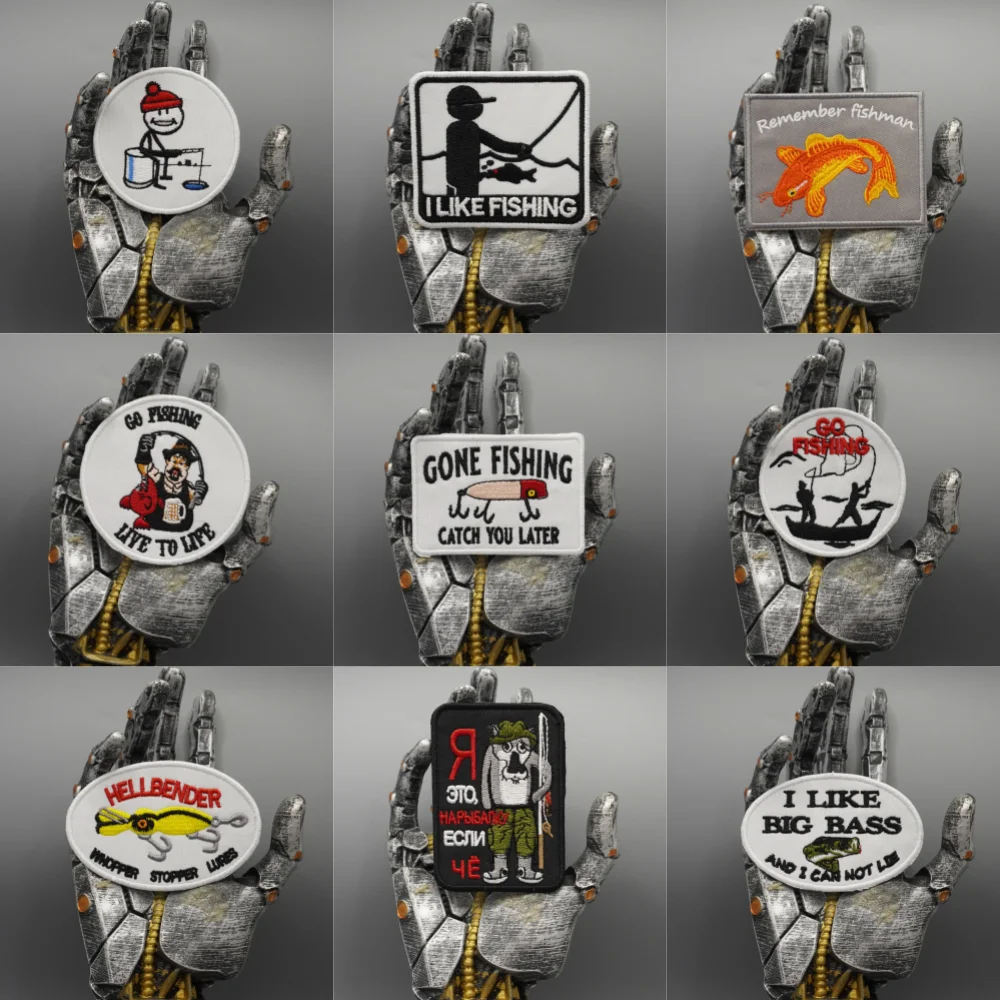 ICH MAG ANGELN Bestickter Aufnäher, Applikation zum Aufnähen, Punk-Biker-Band-Rock-Kleidungsetikett, Klettverschluss oder zum Aufbügeln – Detail 1