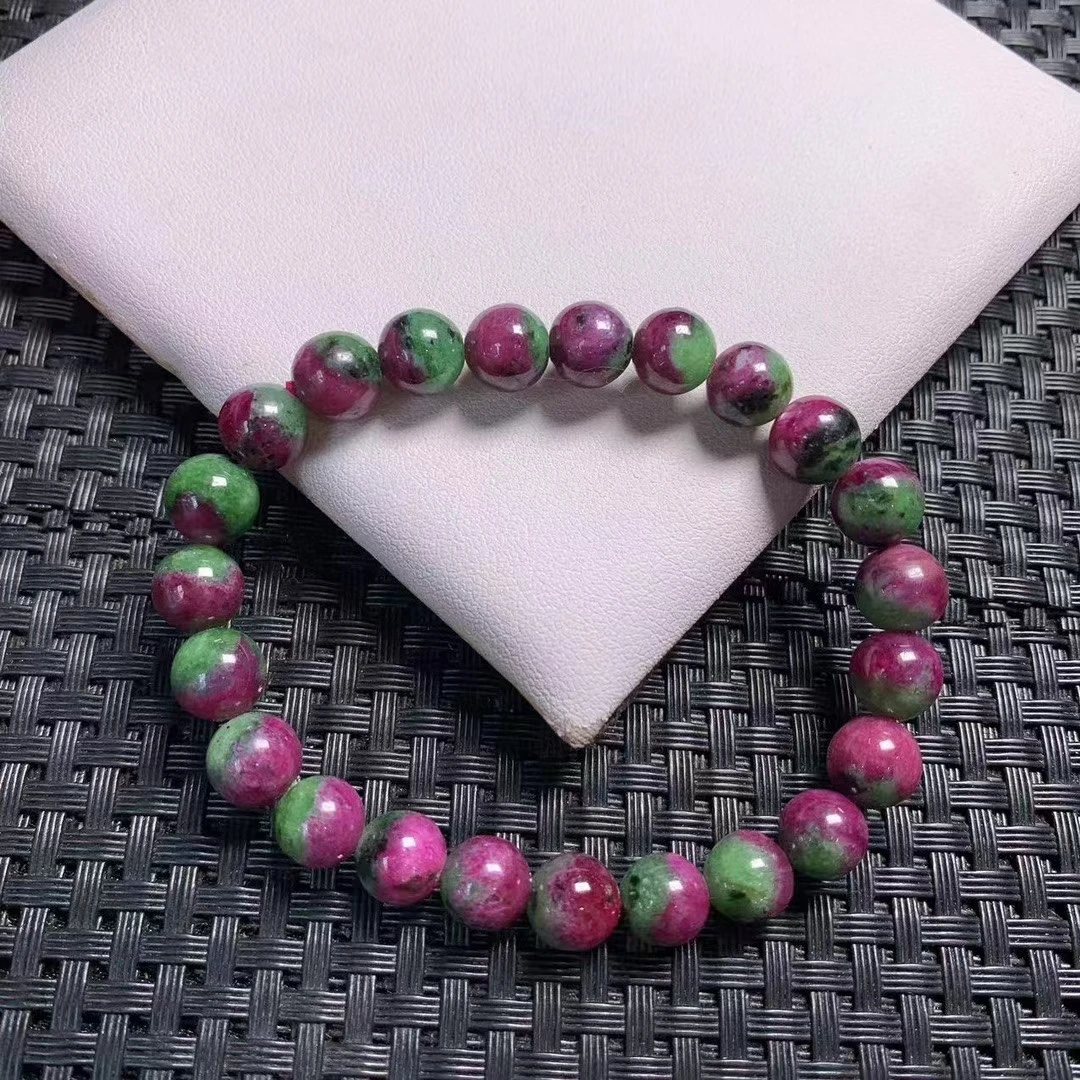 

Natural Red Ruby Zoisite Round Beads Bracelet Jewelry 8mm Red Green Ruby Bracelet Women Men Jewelry AAAAAAA