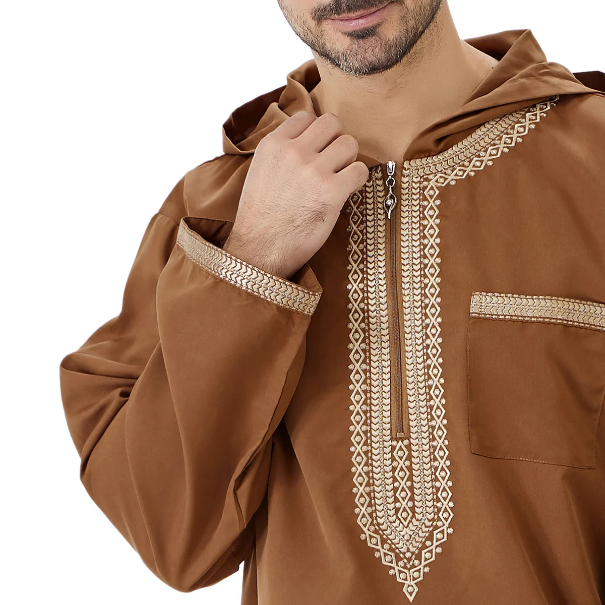 Hooded Moroccan Robe Men's Embroidered Muslim Garment Abaya Middle East Jubba Thobe Robe Eid Djellaba Dishdasha Islam Clothing