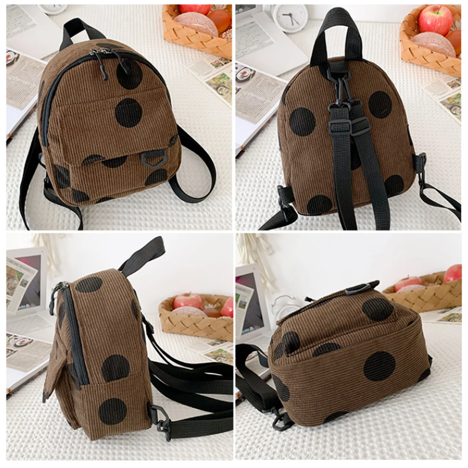 Mini Backpack Striped Velvet Outgoing Backpack Versatile Commuting Small Book Bag Casual Backpack Travel Bag