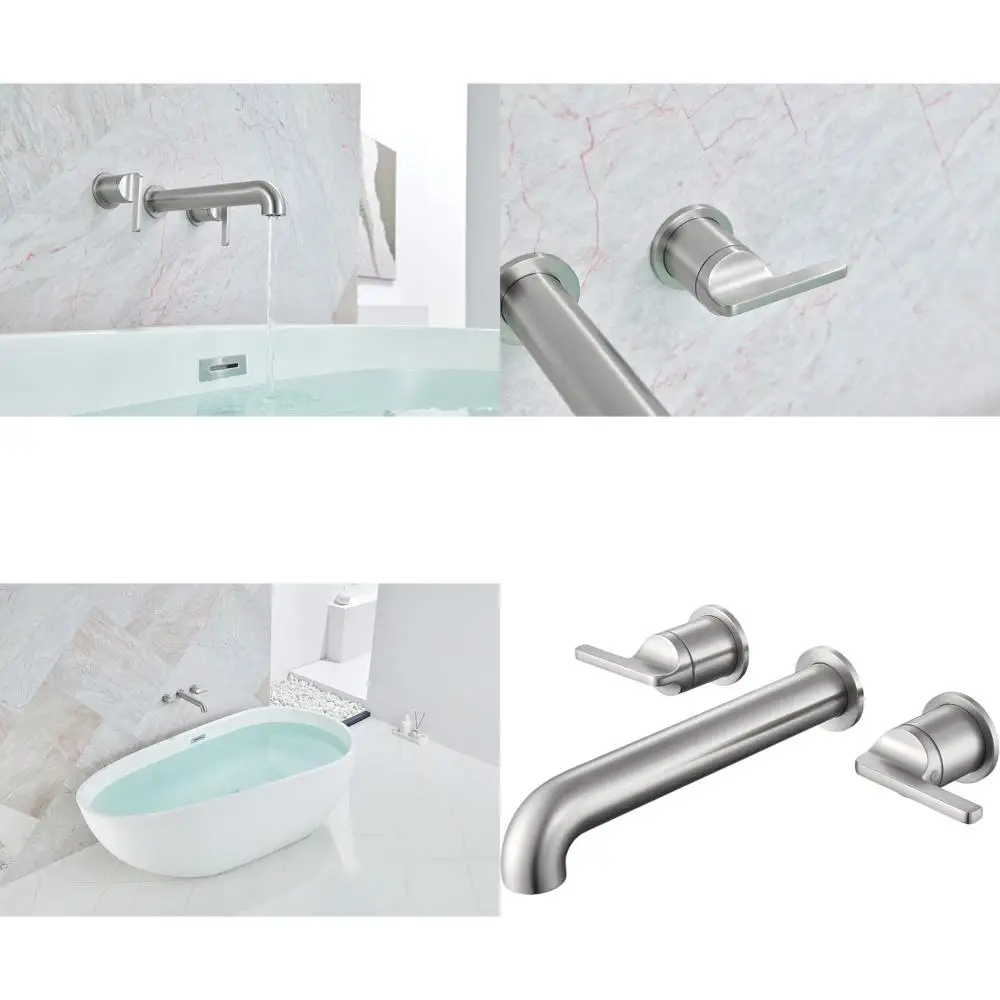 

10 Wall-Mounted Tub Spout Faucet with Two Lever Handles, Brushed Nickel Finish, High-End Design