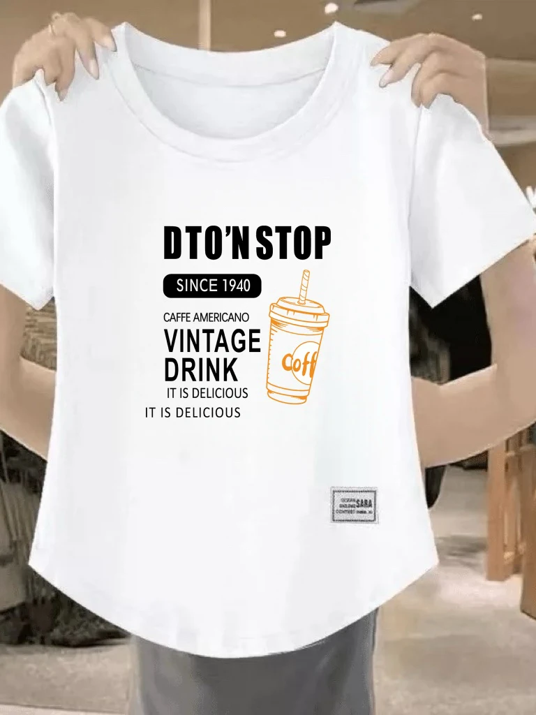 

Casual round Neck Printed Short Sleeve T-Shirt Women's Fashionable Slimming Top Polyester Fiber Standard Fit Summer...