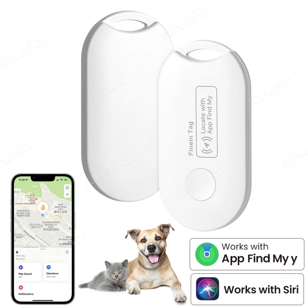 Pet GPS Tracker Bluetooth-compatible GPS Locator Dog Cats Smart Tag Luggage Key Finder Compatible with iOS Find My APP