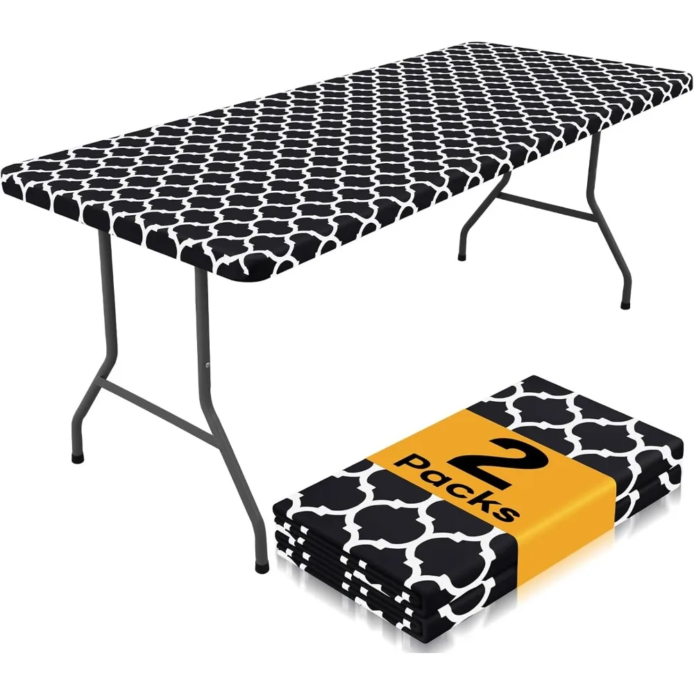 

2 упаковки прямоугольных водонепроницаемых эластичных скатерти, 6-футовые полиэстеровые скатерти для наружного использования