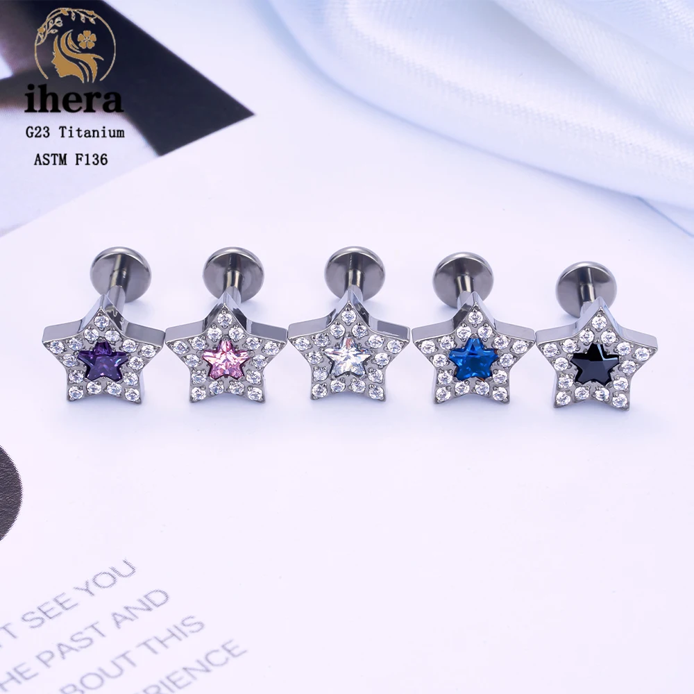 G23 Titanium Butterfly Heart Shape Piercing Ear Stud 16G CZ Tragus Cartilage Helix Conch Pierc Stud Earrings Women Body Jewelry