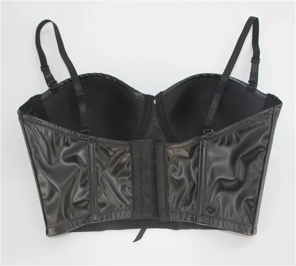 Women Faux Leather Push Up Overbust Corset Gothic Black Leopard Corselet Crop Top Bustier Bra with Straps Fashion Streetwear
