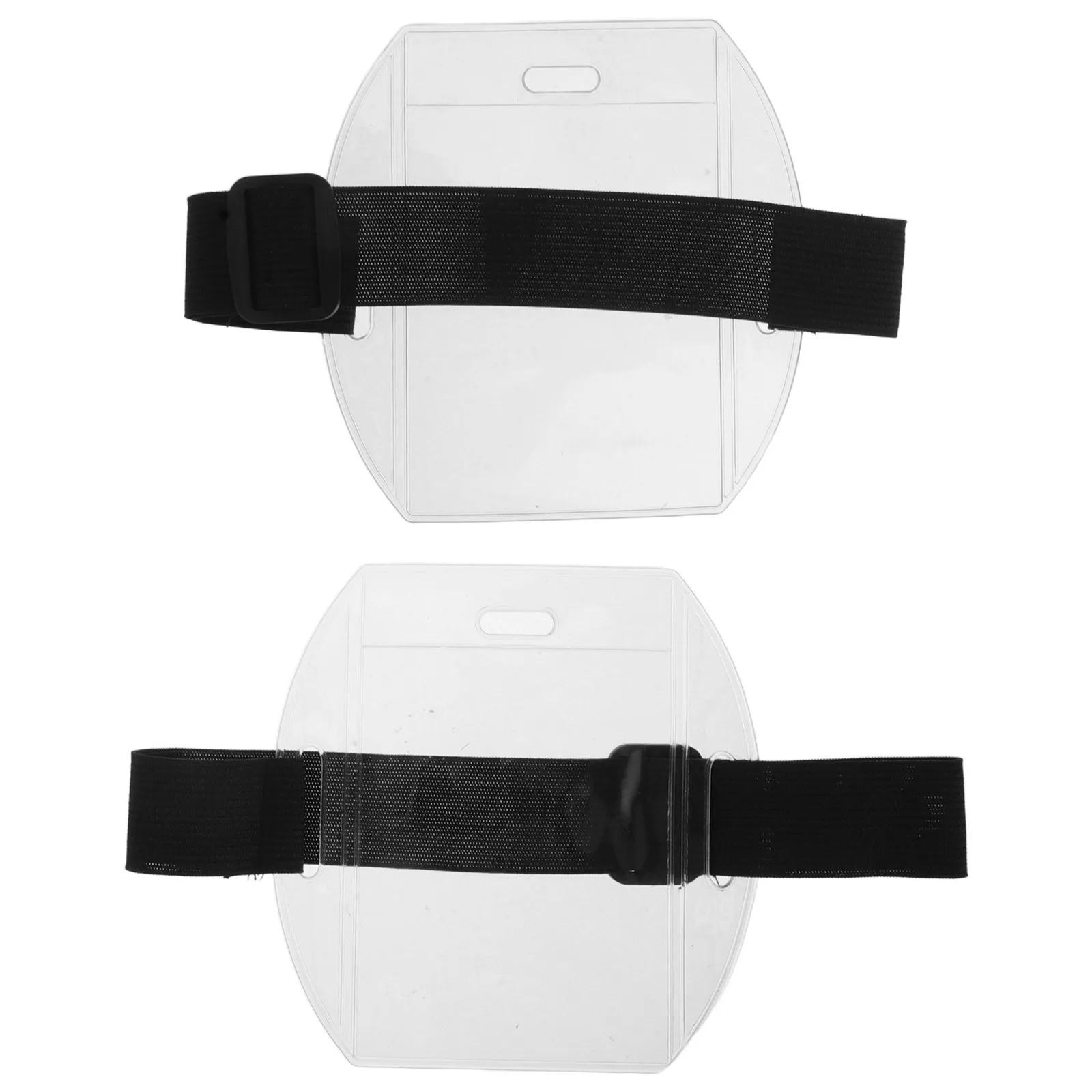 

1Pair Arm Badge Holder Elastic Adjustable Sleeve Clear PVC Name Tag Carrier for Office Staff Students Sports Soft Band Holder