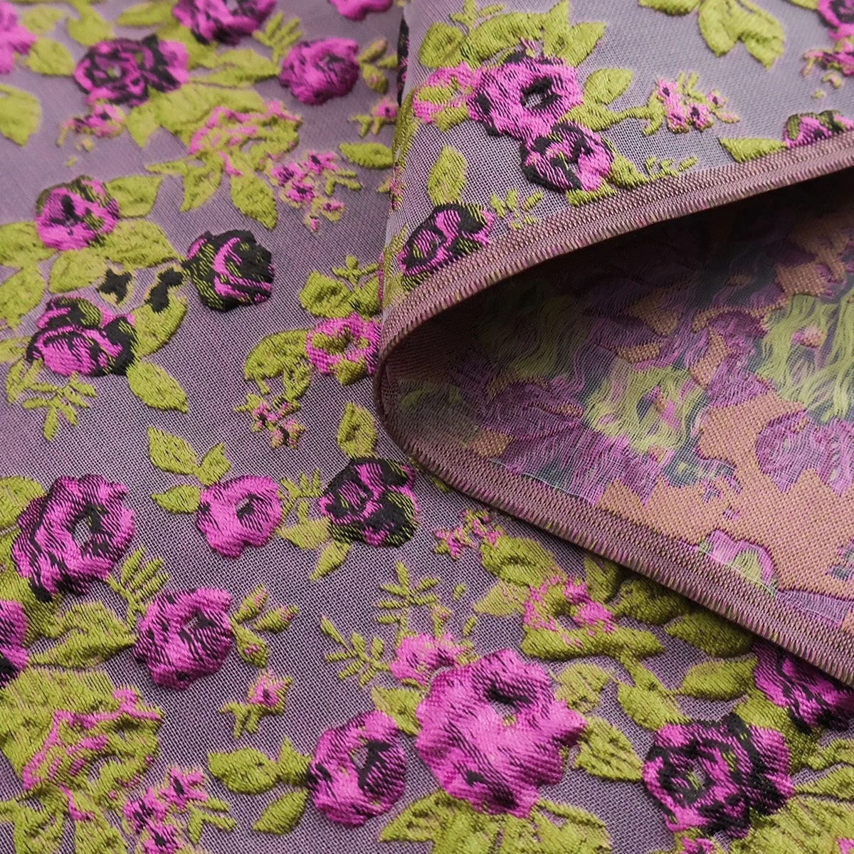 2 Yards of Spring/Summer Thin Jacquard Fabric with Three-Dimensional Embossed Gray-Purple Floral Pattern for Cheongsam and New C