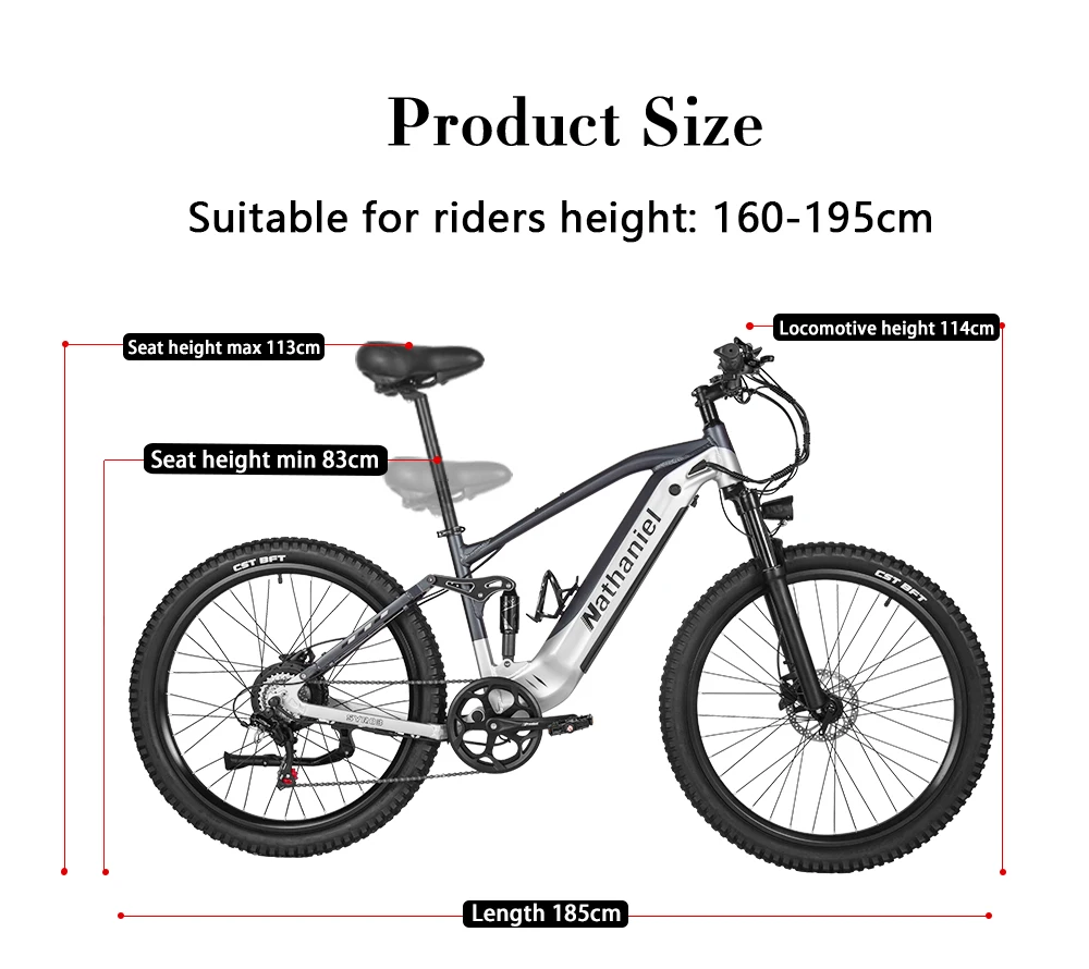 Nathaniel E-Bike,1000W Brushless Motor,27.5' Adult E-Mountain Bike,45Ah Large Capacity Batteries,7 Speed,45KM/H,Outdoor Trip Bik - view 6
