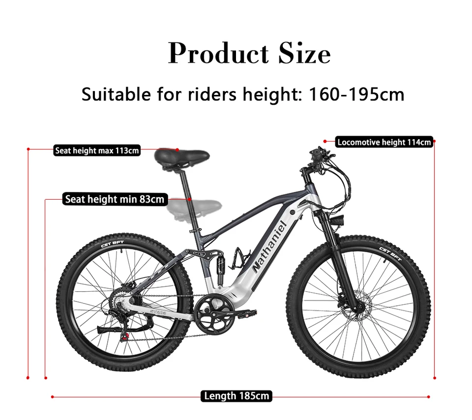 Nathaniel E-Bike,1000W Brushless Motor,27.5' Adult E-Mountain Bike,45Ah Large Capacity Batteries,7 Speed,45KM/H,Outdoor Trip Bik image 15
