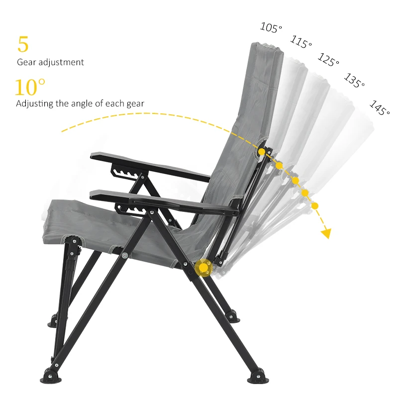 Wholesale Outdoor Adjustable 4-speed Aluminum Alloy High Backrest Leisure Foldable Camping Portable Chair