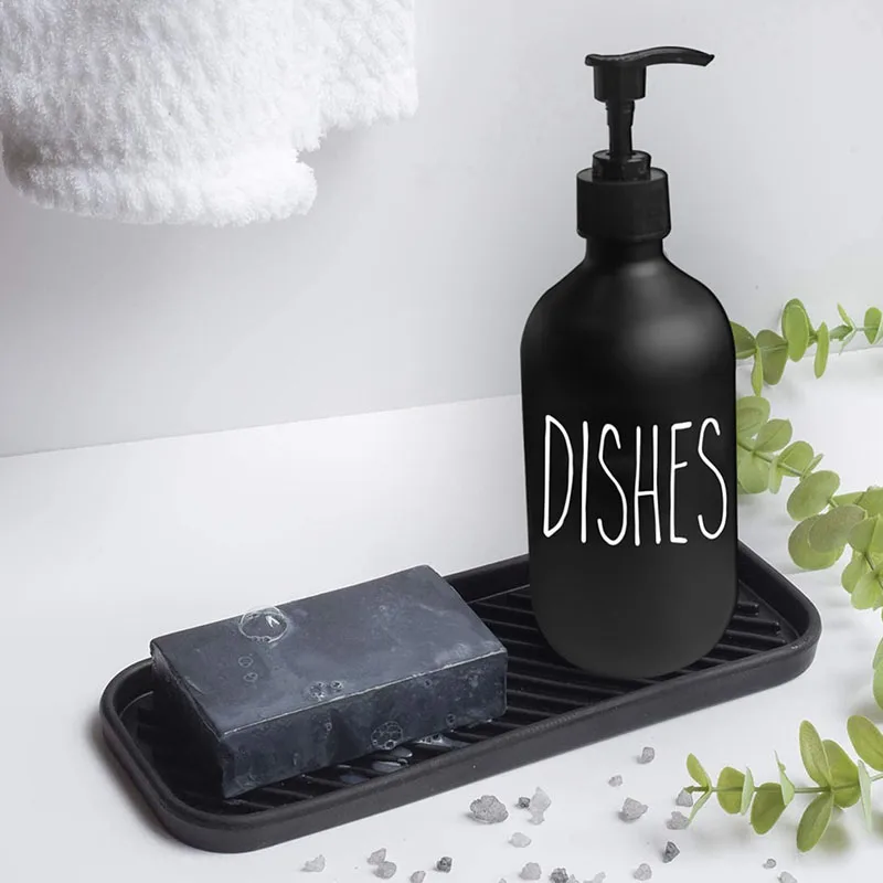 Set Plastic Home Kitchen Dish Soap Dispenser Bathroom Shampoo Lotions 500ml Lotions Empty Bottles Wooden Tray