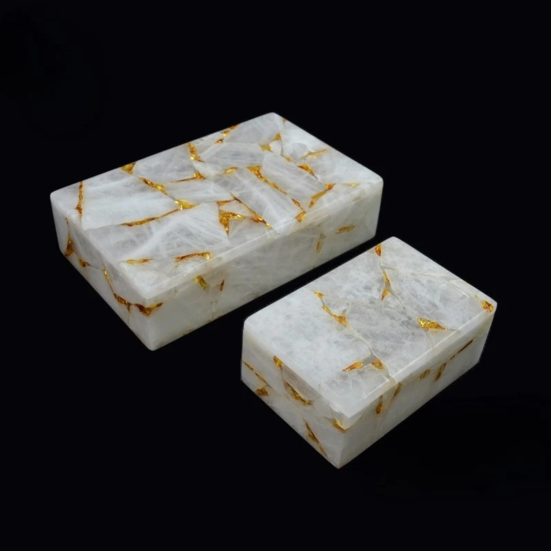 Natural white crystal box, agate crystal jade box sample room soft home decoration