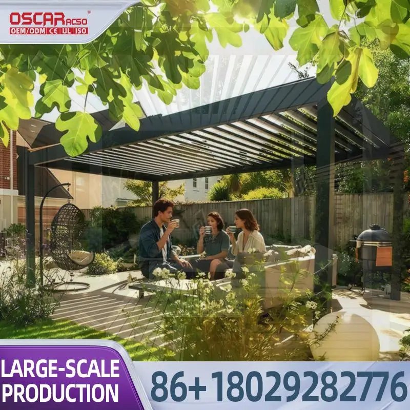 Retractable Pergola with Bioclimatic Louvers and Rain Auto Closure for Patio Balcony Garden pergola